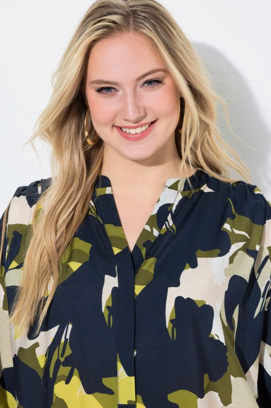 Earthy Floral Print Wing Sleeve Blouse