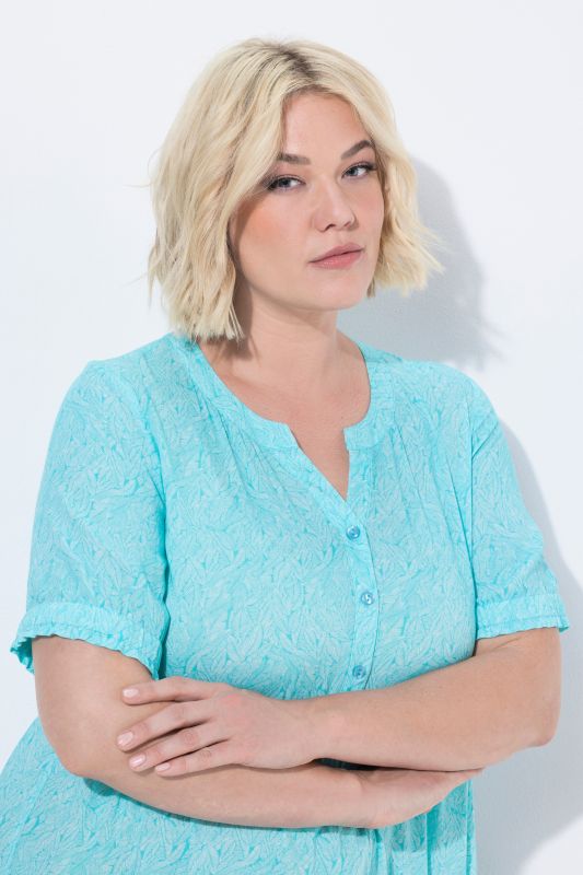 Leaf Print Short Sleeve Flounce Hem Dress