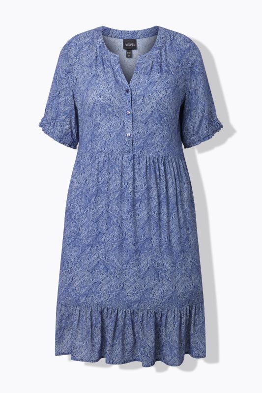 Leaf Print Short Sleeve Flounce Hem Dress