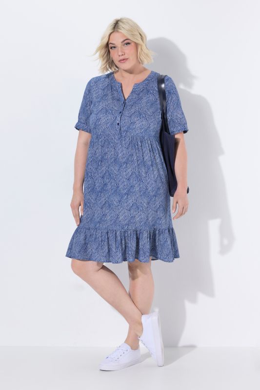 Leaf Print Short Sleeve Flounce Hem Dress