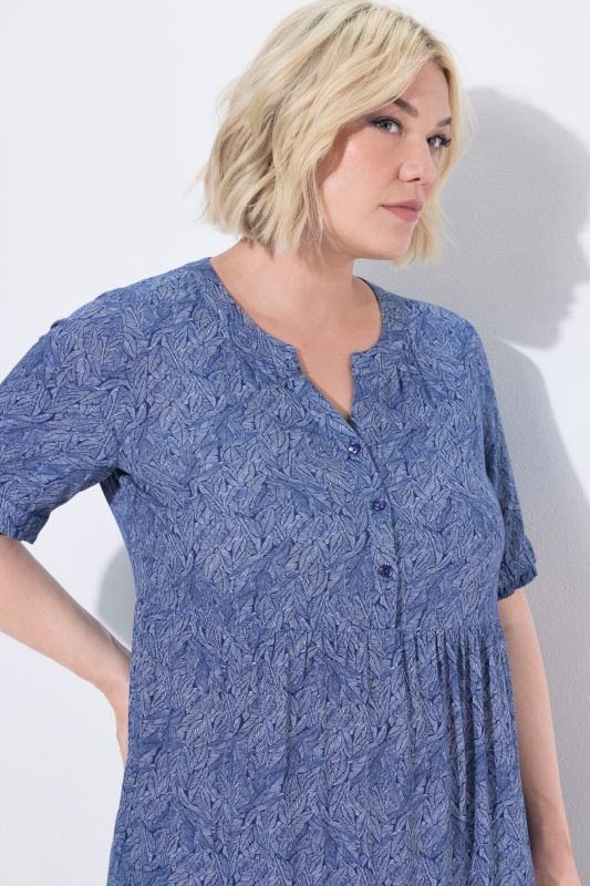 Leaf Print Short Sleeve Flounce Hem Dress