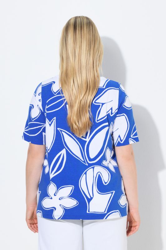 Modern Floral Print Cutout Tee