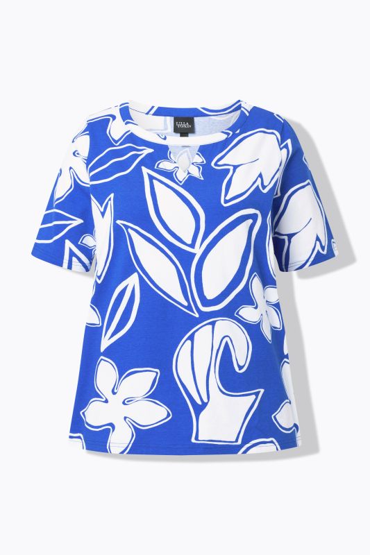 Modern Floral Print Cutout Tee