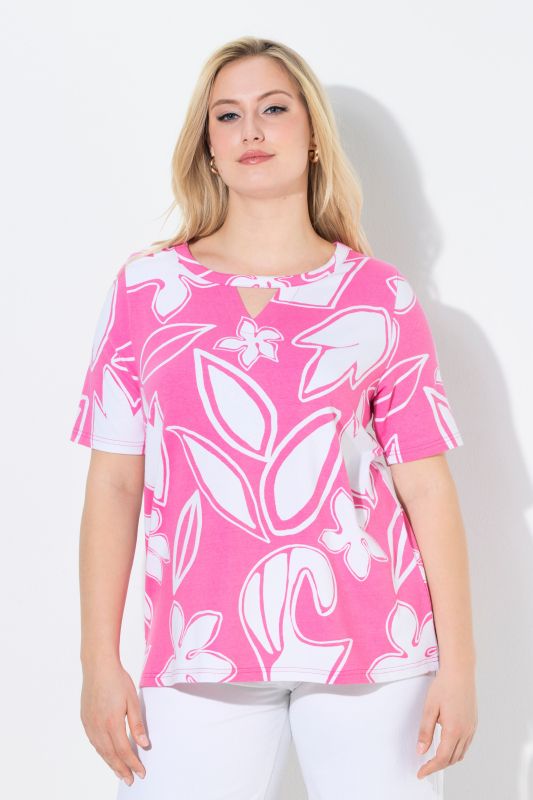 Modern Floral Print Cutout Tee