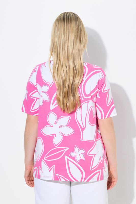 Modern Floral Print Cutout Tee