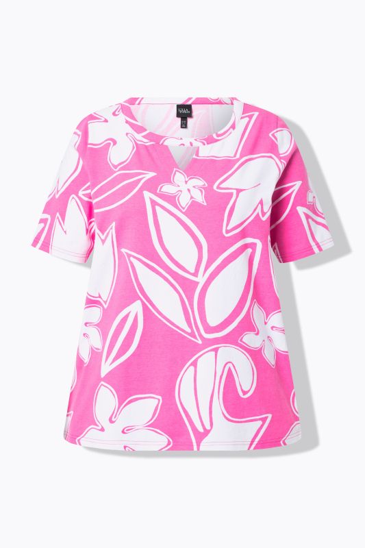 Modern Floral Print Cutout Tee