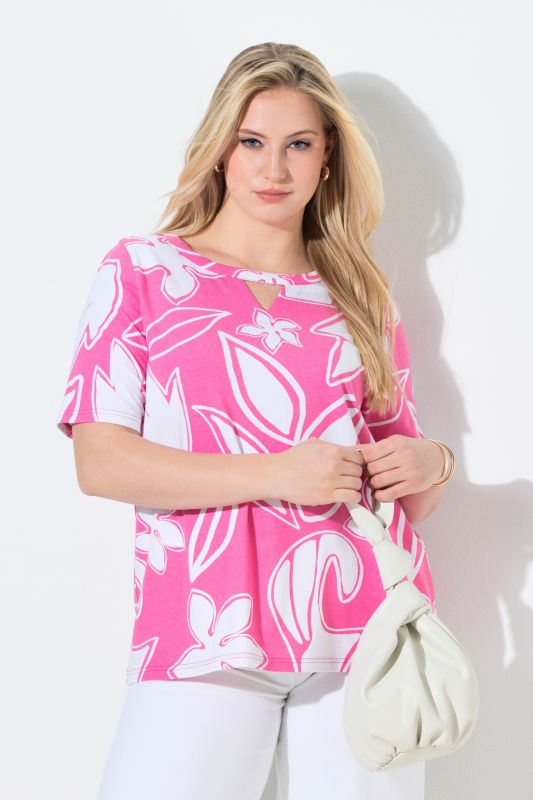 Modern Floral Print Cutout Tee