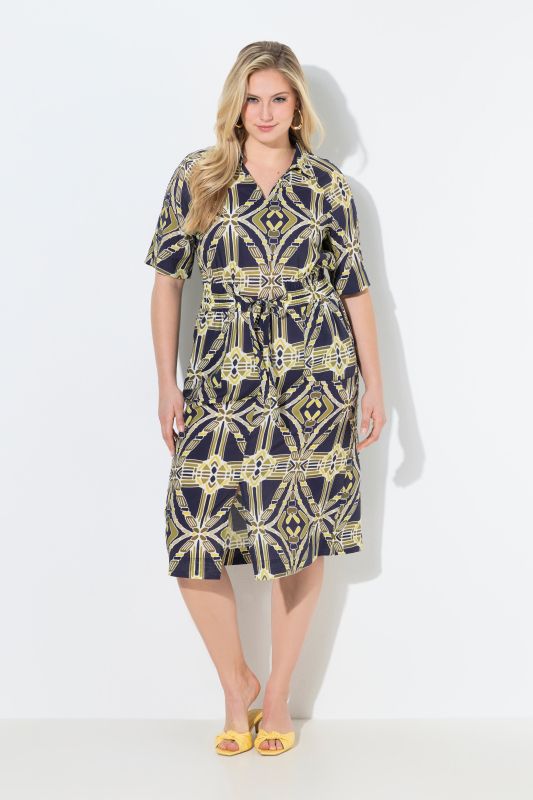 Geometric Print Elastic Waist Pocket Dress