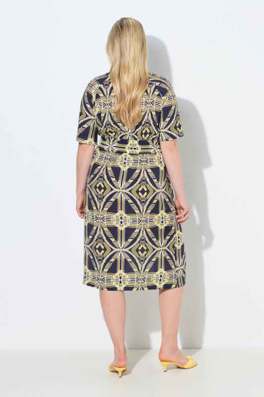 Geometric Print Elastic Waist Pocket Dress