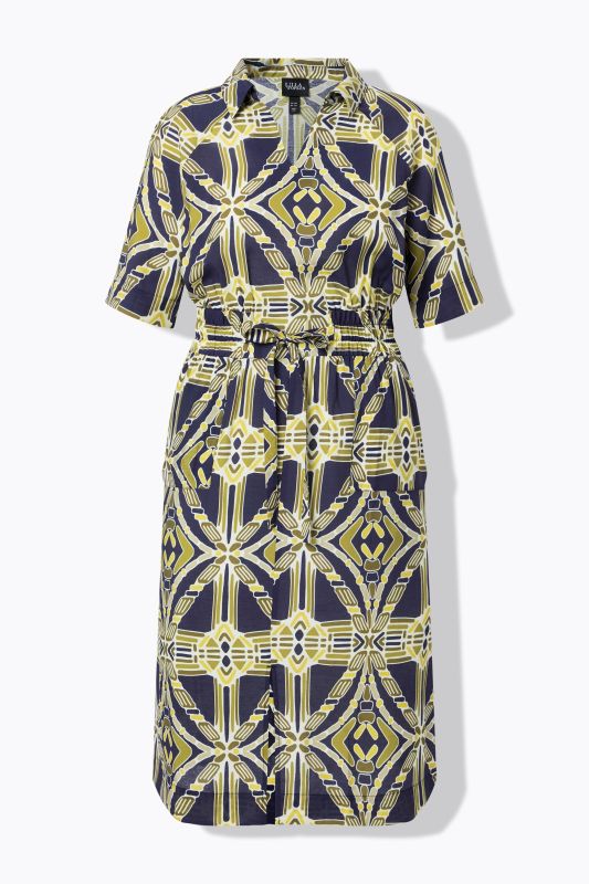 Geometric Print Elastic Waist Pocket Dress