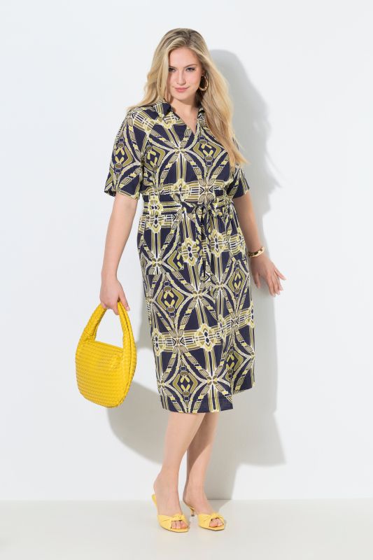 Geometric Print Elastic Waist Pocket Dress