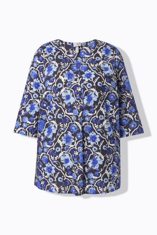 Блуза ленена с флорален акцент