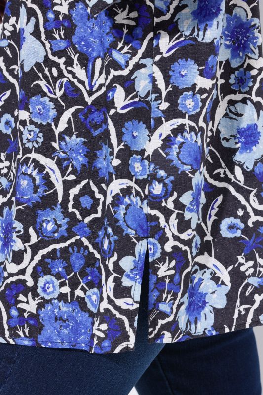 Блуза ленена с флорален акцент