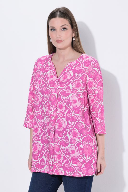 Блуза ленена с флорален акцент