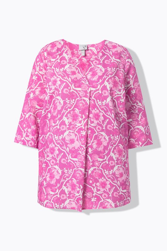 Блуза ленена с флорален акцент