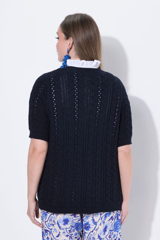 Openwork Cable Knit Short Sleeve Sweater