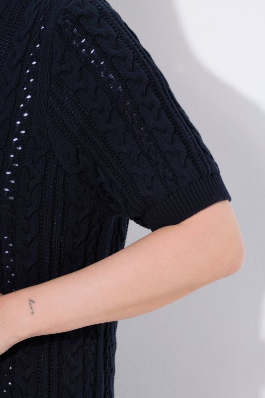 Openwork Cable Knit Short Sleeve Sweater