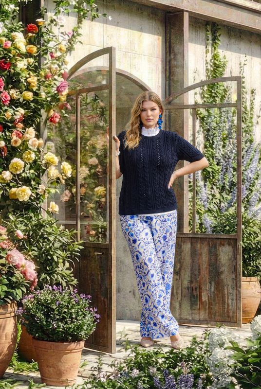 Openwork Cable Knit Short Sleeve Sweater