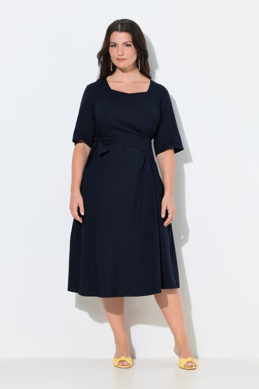 Linen Blend Wrap-Look Pocket Dress