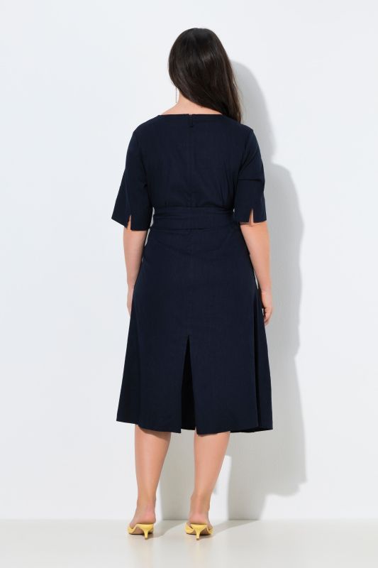 Linen Blend Wrap-Look Pocket Dress