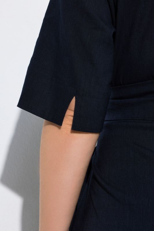 Linen Blend Wrap-Look Pocket Dress