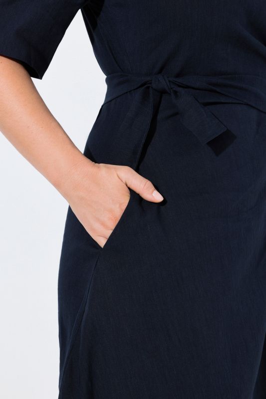 Linen Blend Wrap-Look Pocket Dress