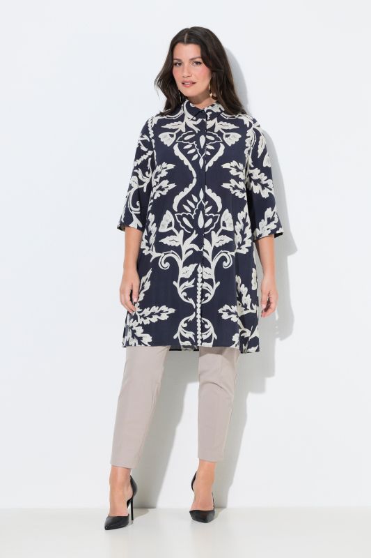 Floral Damask Print Button Down Tunic Dress