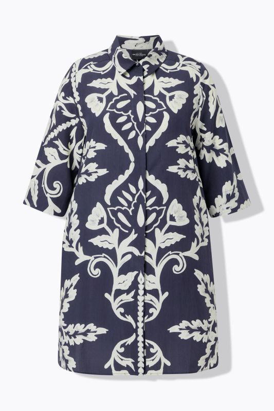 Floral Damask Print Button Down Tunic Dress