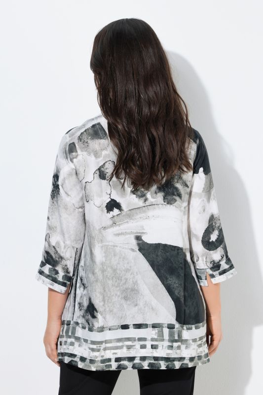 Watercolor Satin Border Print Blouse