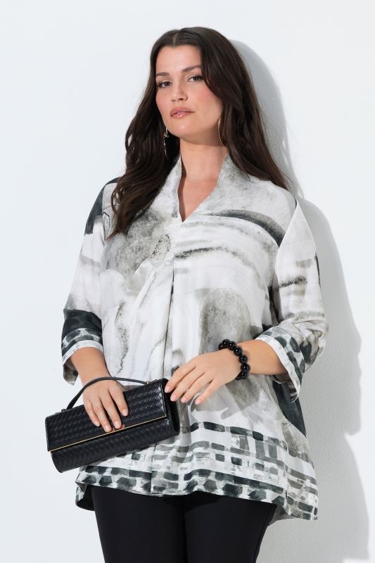 Watercolor Satin Border Print Blouse