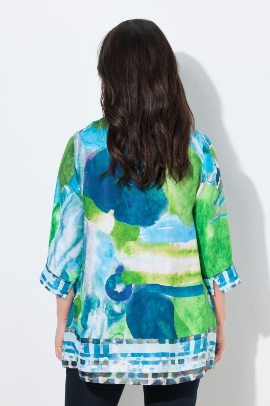 Watercolor Satin Border Print Blouse