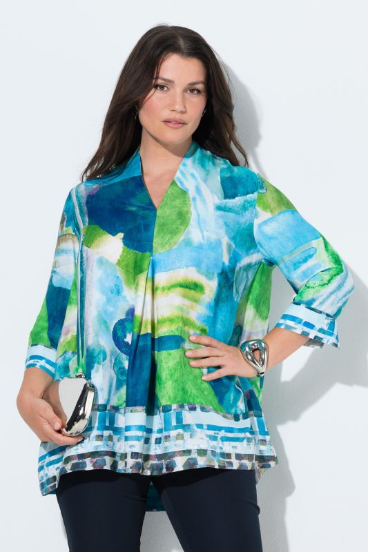 Watercolor Satin Border Print Blouse