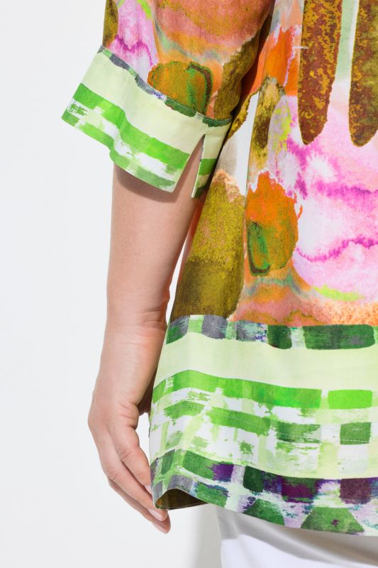 Watercolor Satin Border Print Blouse