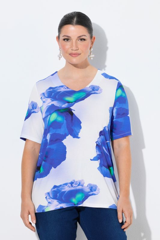 Floral V-Neck Viscose Jersey Tee