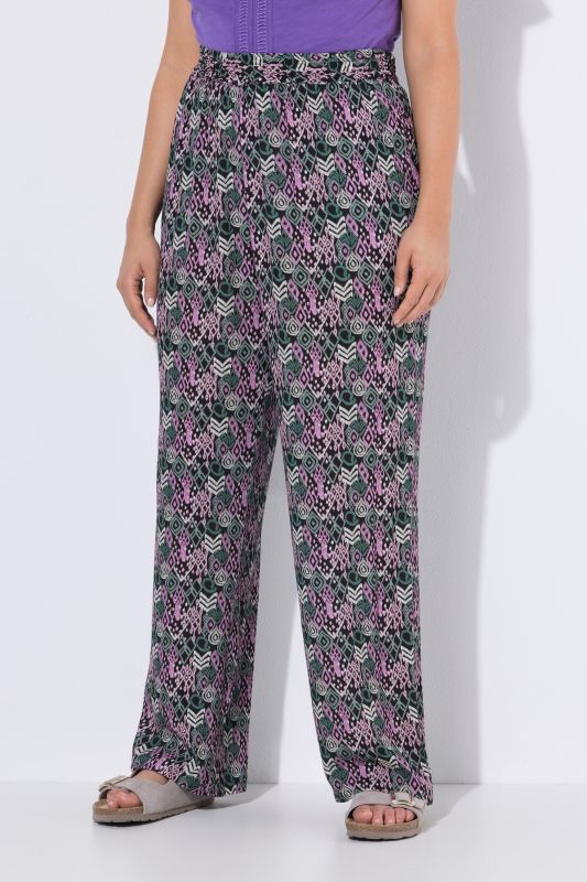 Ikat Print Elastic Waist Pants