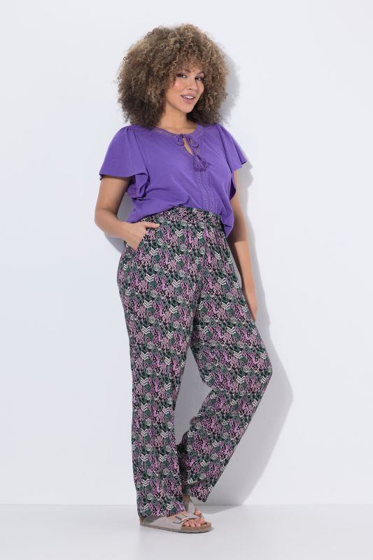 Ikat Print Elastic Waist Pants