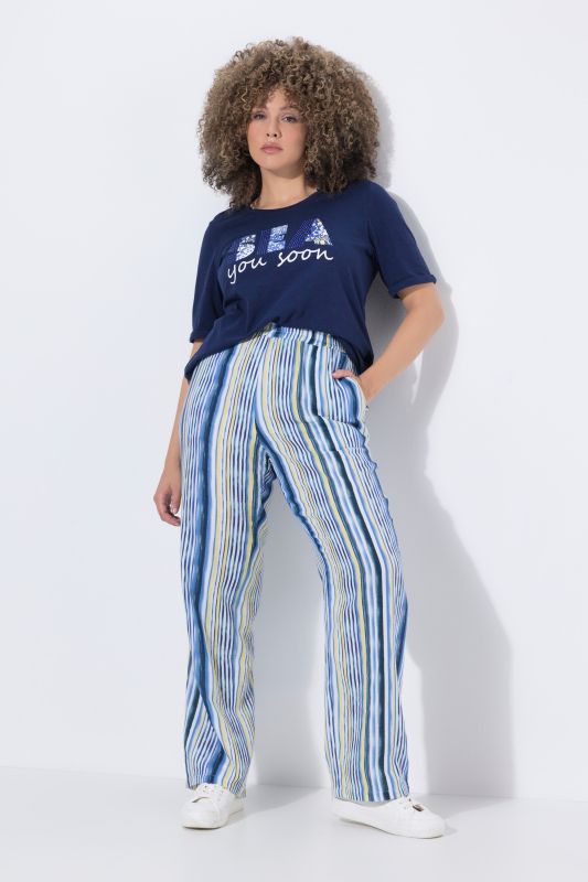 Striped Muslin Elastic Waist Pants