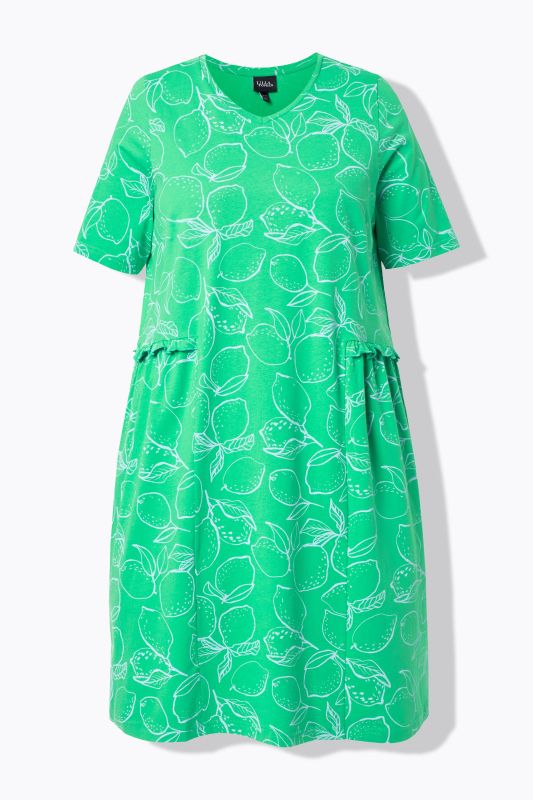 Lemon Print Ruffled T-Shirt Dress