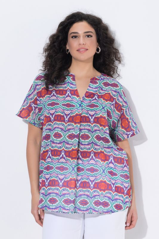 Блуза с принт и драперия на деколтето