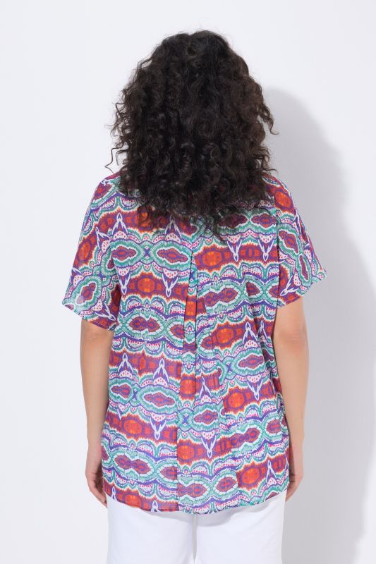 Блуза с принт и драперия на деколтето