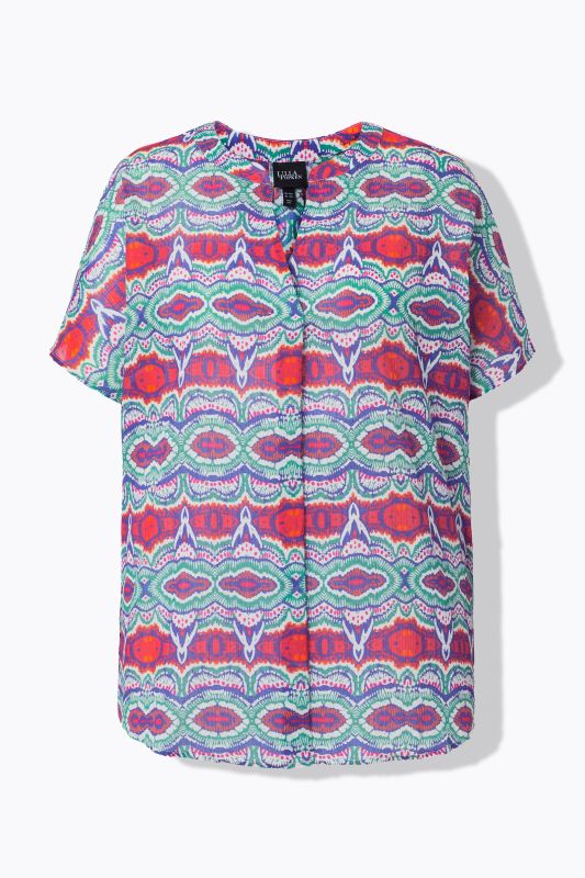 Блуза с принт и драперия на деколтето