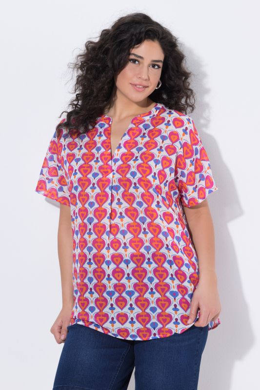 Блуза с принт и драперия на деколтето