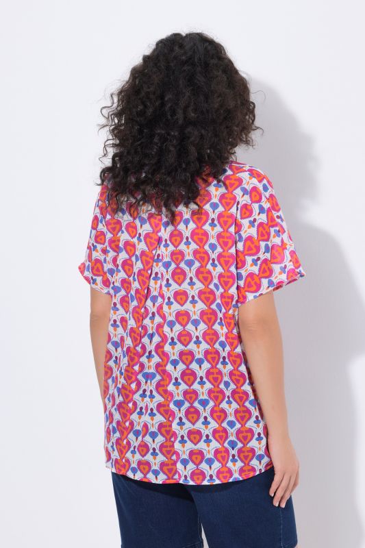 Блуза с принт и драперия на деколтето