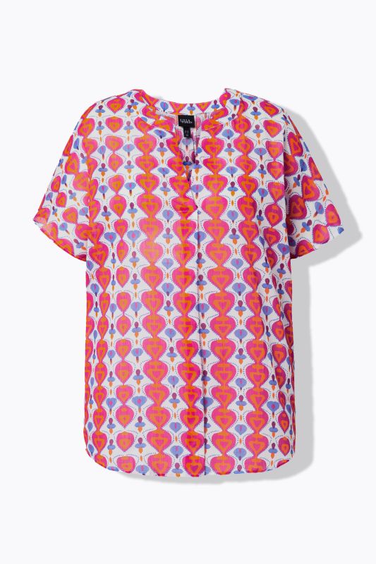 Блуза с принт и драперия на деколтето