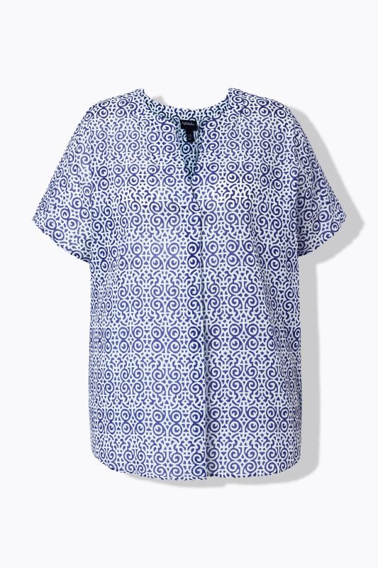 Блуза с принт и драперия на деколтето