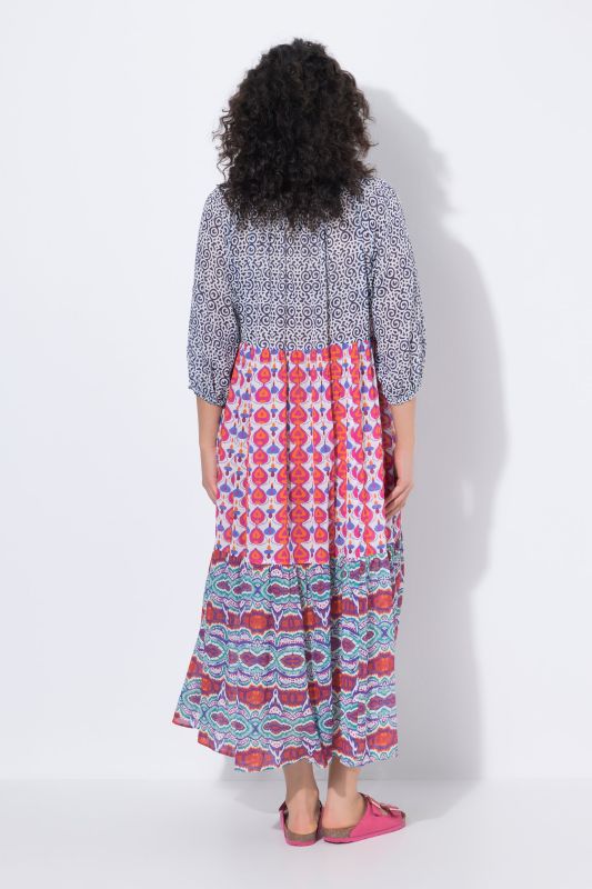 Mixed Print Flounce Panel Dress