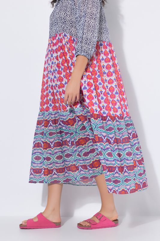 Mixed Print Flounce Panel Dress