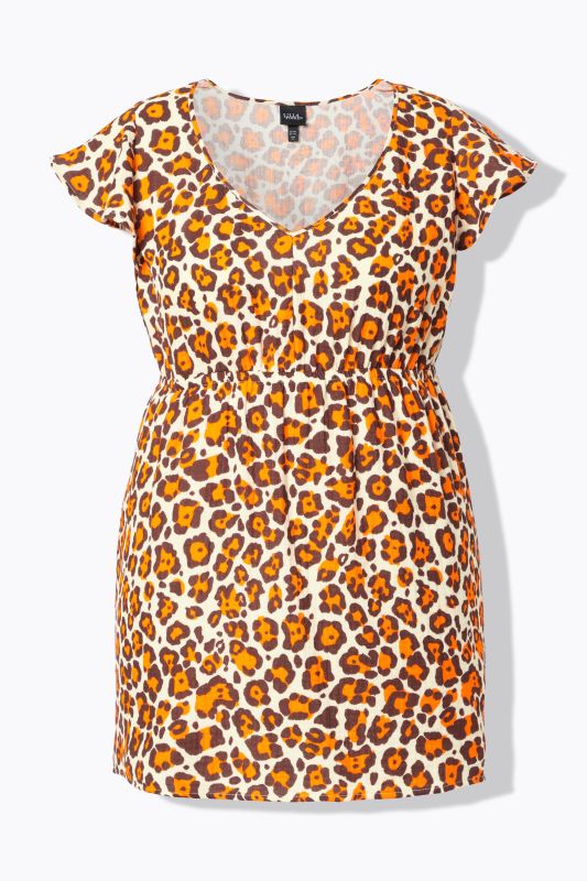 Leopard Print Sleeveless Ruffle Blouse