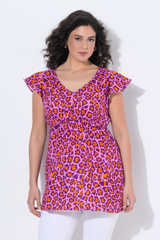 Leopard Print Sleeveless Ruffle Blouse