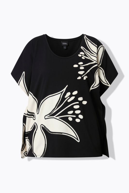 Monochrome Floral Draped Oversized Tee